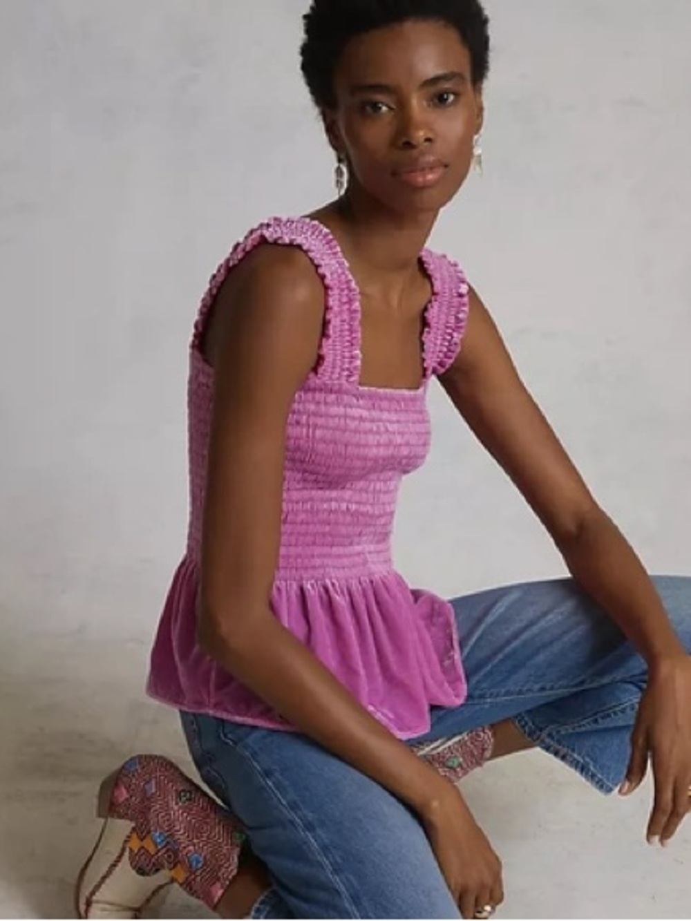 By Anthropologie Pink Babydoll Smocked Top Sleeveless BarbieCore Size Small